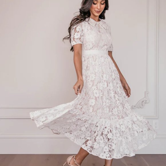 JessaKae | Dresses | Jessakae Daisy Dress In Cream Floral Lace Midi ...